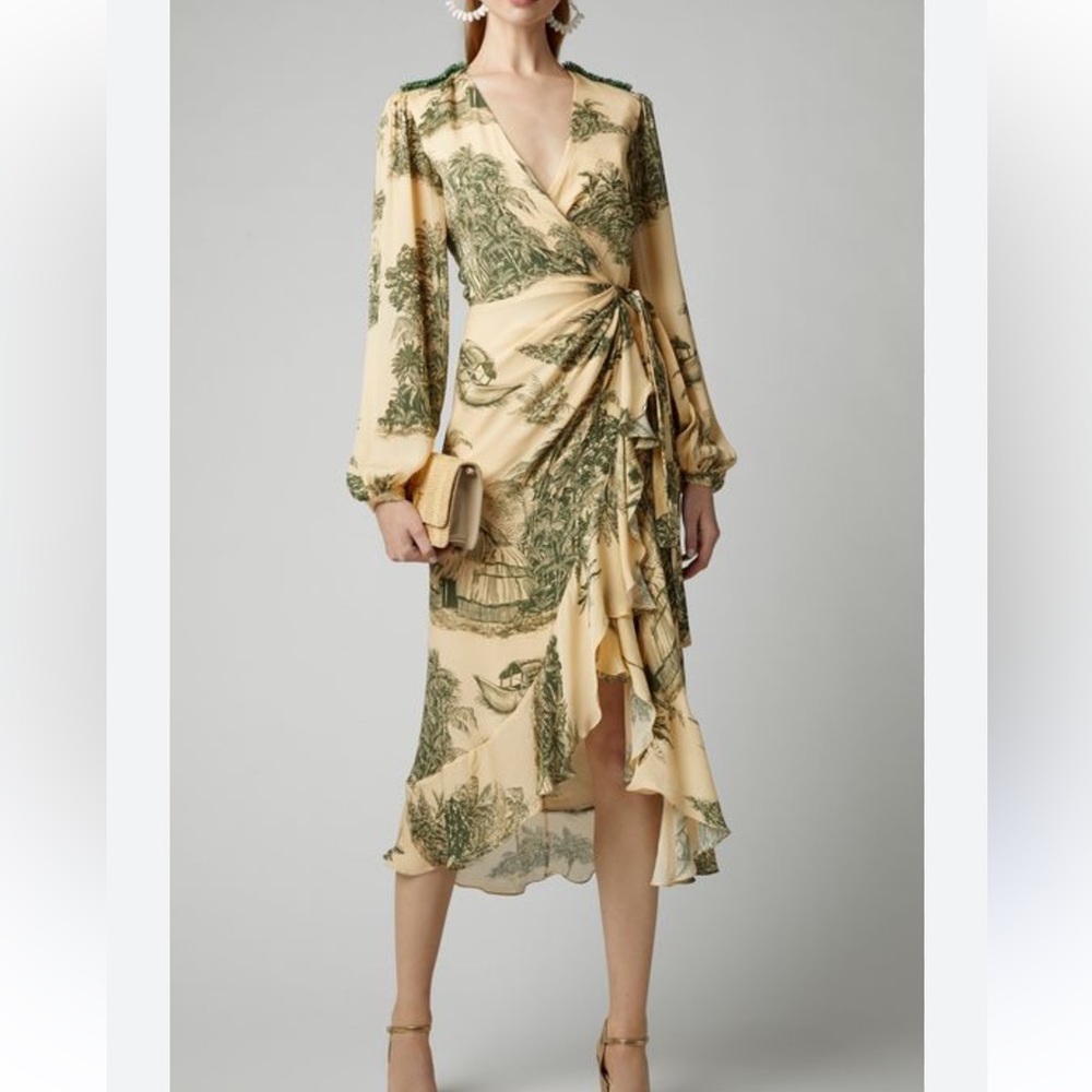Johanna Ortiz Cream and Green Dress size 4